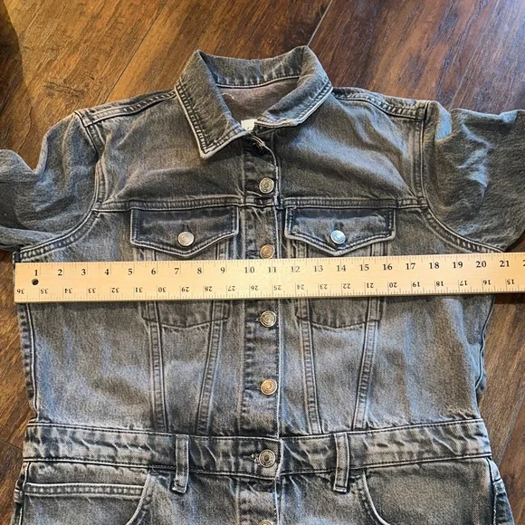 Zara Women's Charcoal Gray Black Wash Fade Long Shirt Dress Jacket - Picture 7 of 14